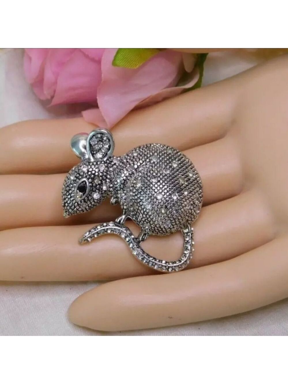 Napier Mouse Rat Rodent Crystal Brooch Vintage Signed Pin RARE